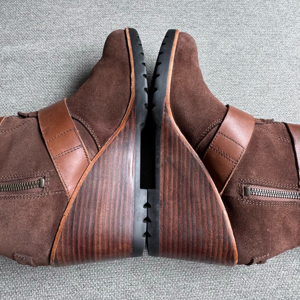 Sorel Womens After Hours Suede Wedge Booties Size 8.5 Brown Ankle Leather Straps - Picture 5 of 12